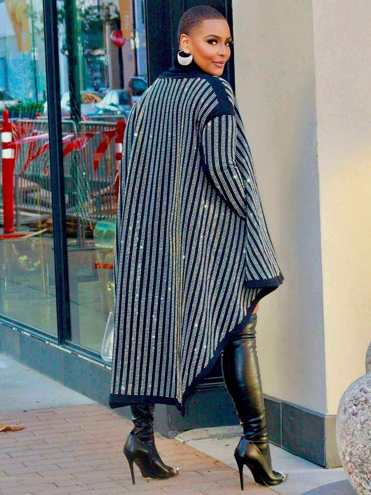 CM.YAYA Women Long Sleeve Turtleneck Diamonds Hot Rhinestones High Low Loose Maxi Dress 2024 Evening Sexy Party Dresses Vestidos