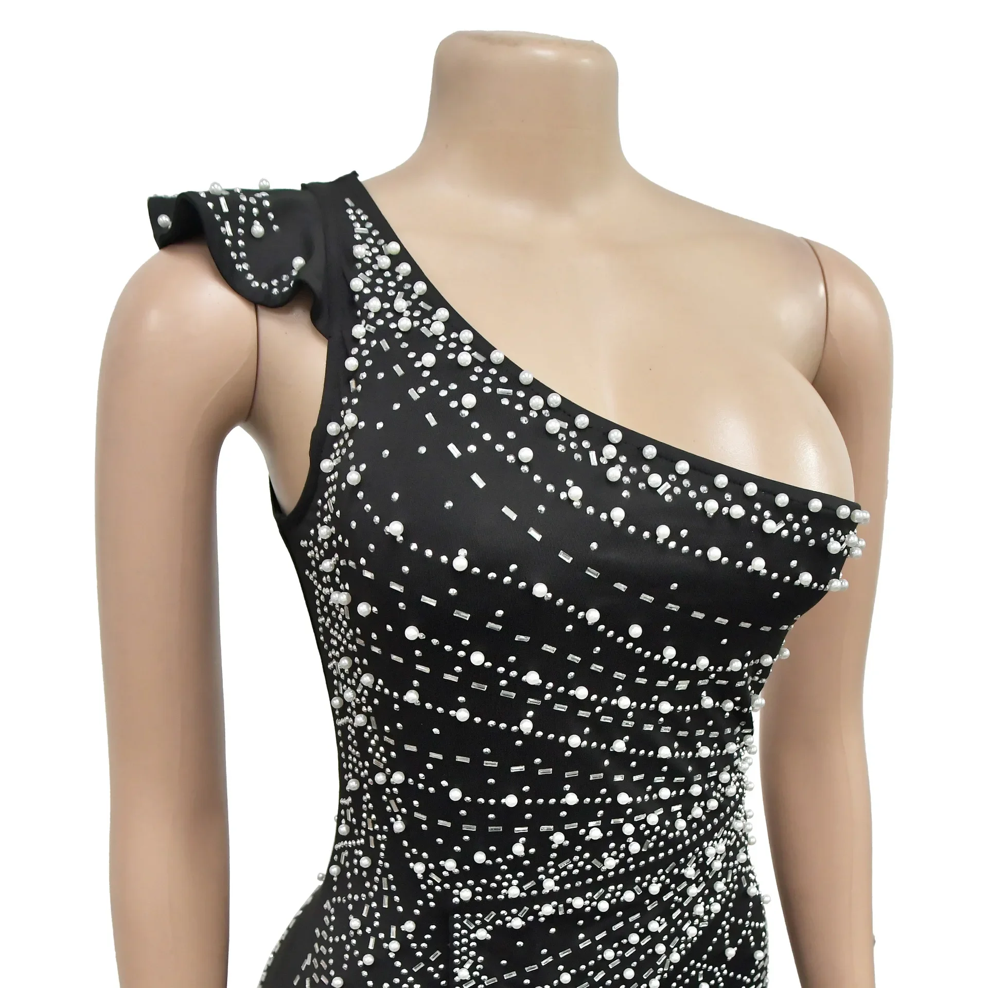 CM.YAYA Rhinestone Diagonal Collar Long Dress  Women Sleeveless 2024 Spring Vestidos Sexy Party Club Birthday Evening Dresses