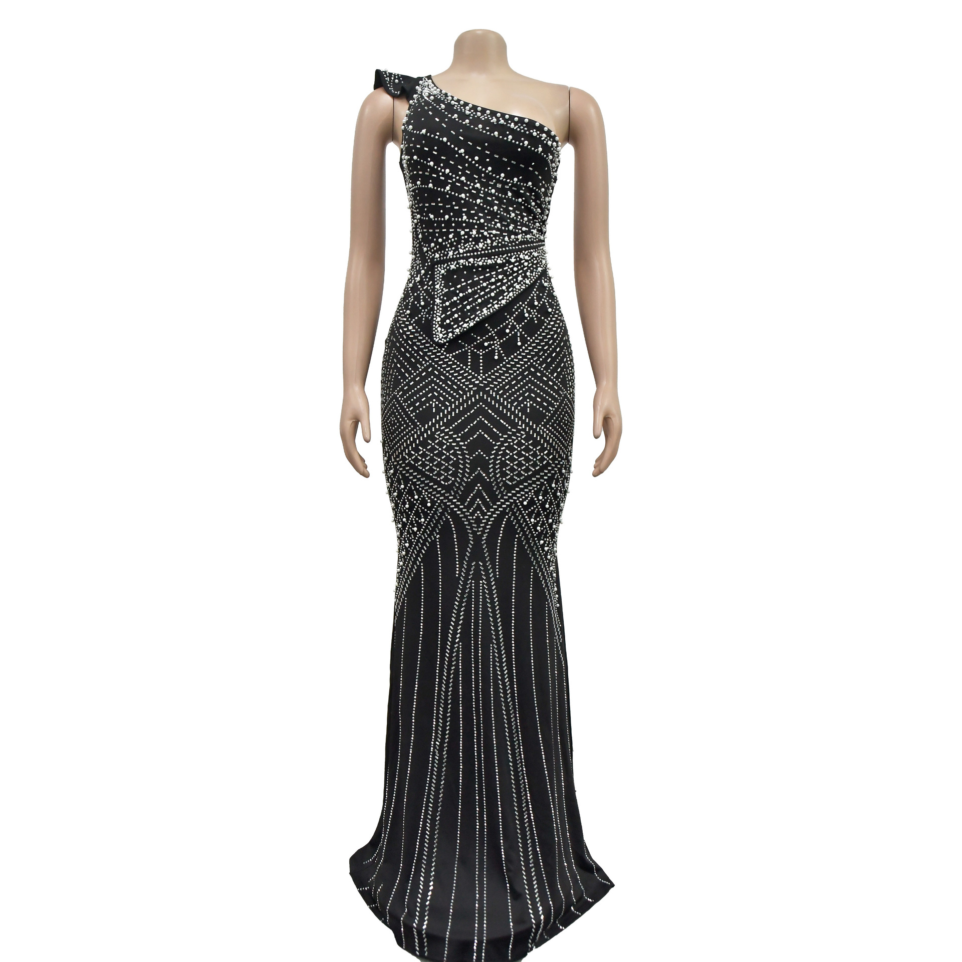 CM.YAYA Rhinestone Diagonal Collar Long Dress  Women Sleeveless 2024 Spring Vestidos Sexy Party Club Birthday Evening Dresses