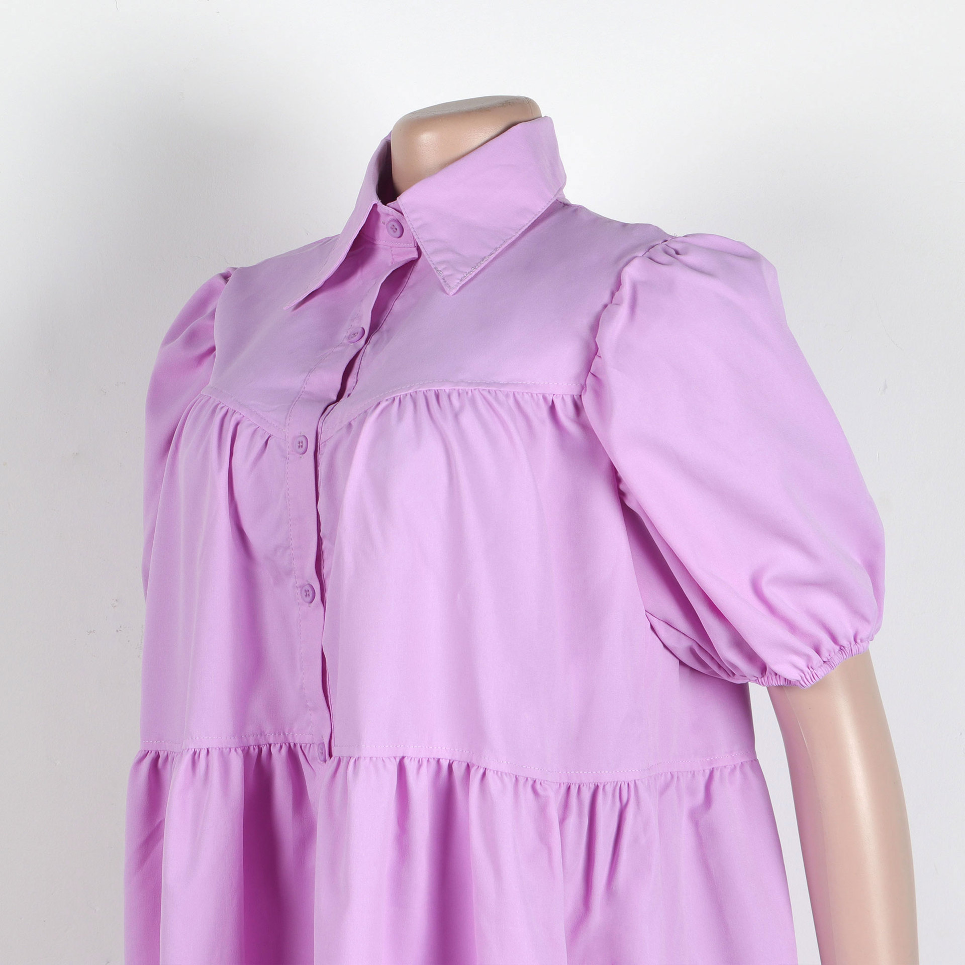 CM.YAYA Elegant Women Puff Sleeve Single Breasted Lapel Collar Babydoll Dress Street White Big Swing Loose Smock Shirt Dresses CM.YAYA Elegant Women Puff Sleeve Single Breasted Lapel Collar Babydoll Dress Street White Big Swing Loose Smock Shirt Dresses