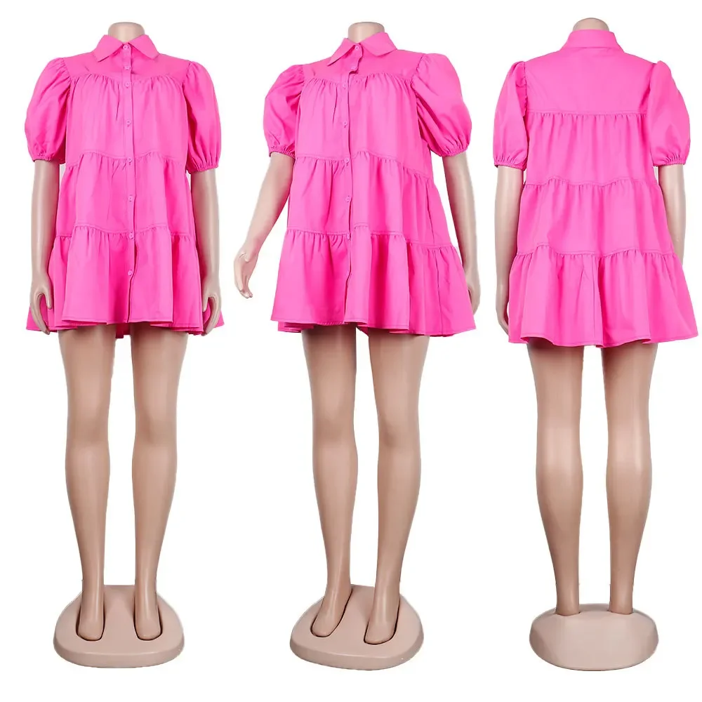 CM.YAYA Elegant Women Puff Sleeve Single Breasted Lapel Collar Babydoll Dress Street White Big Swing Loose Smock Shirt Dresses CM.YAYA Elegant Women Puff Sleeve Single Breasted Lapel Collar Babydoll Dress Street White Big Swing Loose Smock Shirt Dresses