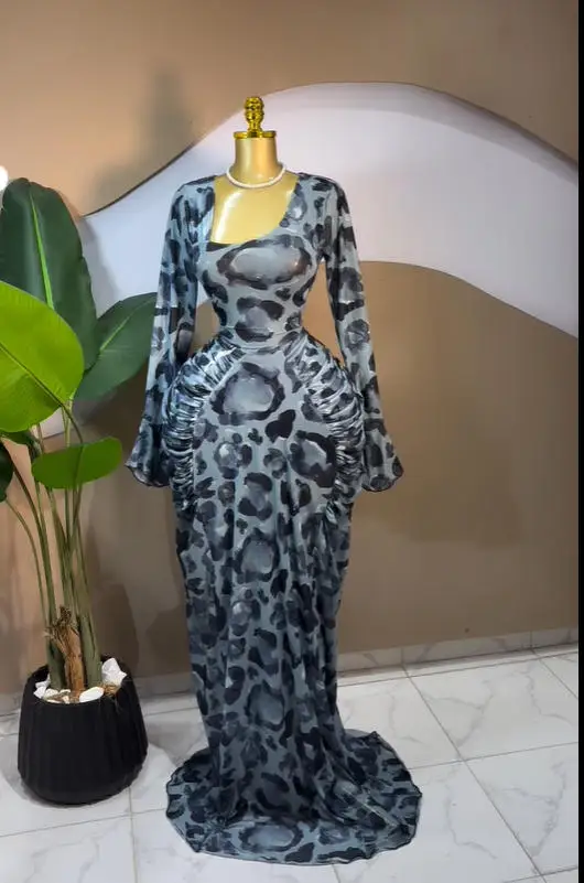 CM.YAYA Women Floral Tie Dye Print Stacked Ruched Long Sleeve A-line Maxi Long Dress 2025 Birthda Party Education Trendy Dresses