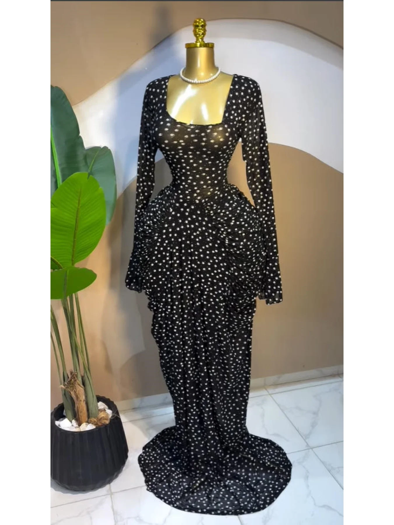 CM.YAYA Women Floral Tie Dye Print Stacked Ruched Long Sleeve A-line Maxi Long Dress 2025 Birthda Party Education Trendy Dresses