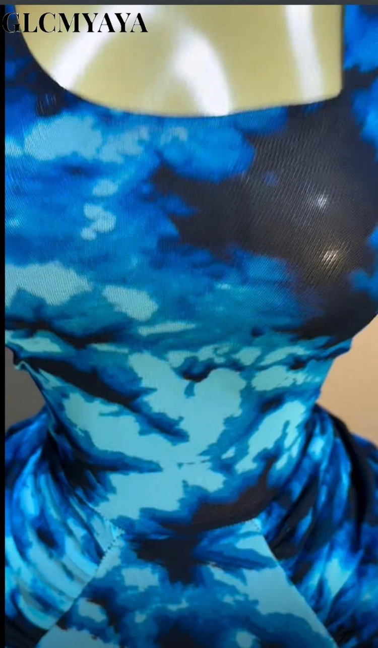 CM.YAYA Women Floral Tie Dye Print Stacked Ruched Long Sleeve A-line Maxi Long Dress 2025 Birthda Party Education Trendy Dresses