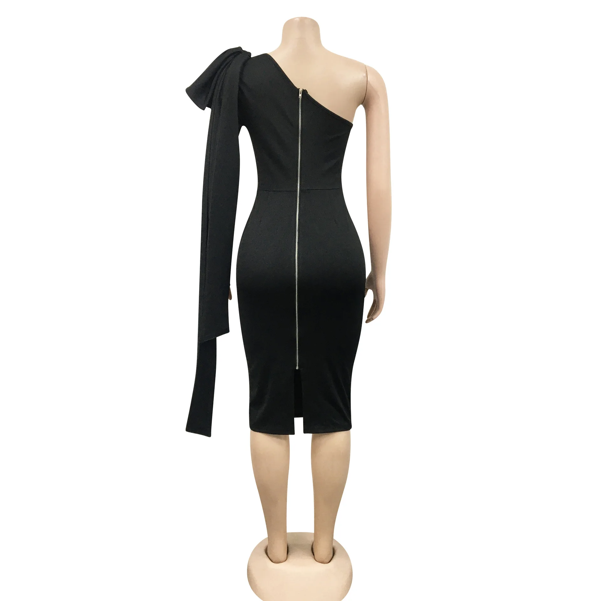 CMYAYA Women One Shoulder Skew Neck Bow Splicing One Long Sleeve Bodycon Midi Dress 2022 Sexy Party Prom Evenging Summer Dresses CMYAYA Women One Shoulder Skew Neck Bow Splicing One Long Sleeve Bodycon Midi Dress 2022 Sexy Party Prom Evenging Summer Dresses