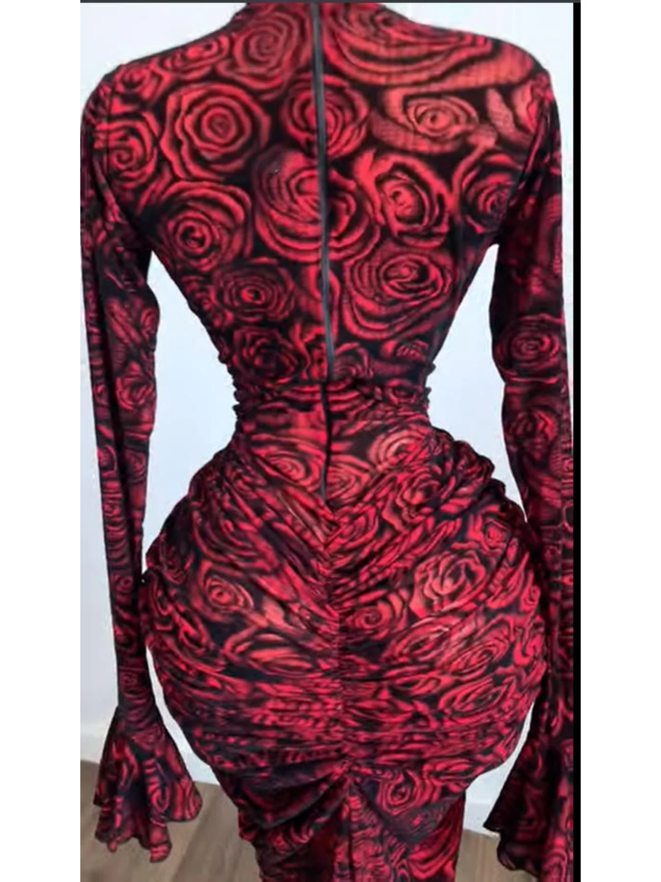 CM.YAYA Women Rose Floral Printed Ruched Stacked Side Split Bodycon Midi Long Maxi Dress Prom Party Education Vacation Dresses CM.YAYA Women Rose Floral Printed Ruched Stacked Side Split Bodycon Midi Long Maxi Dress Prom Party Education Vacation Dresses