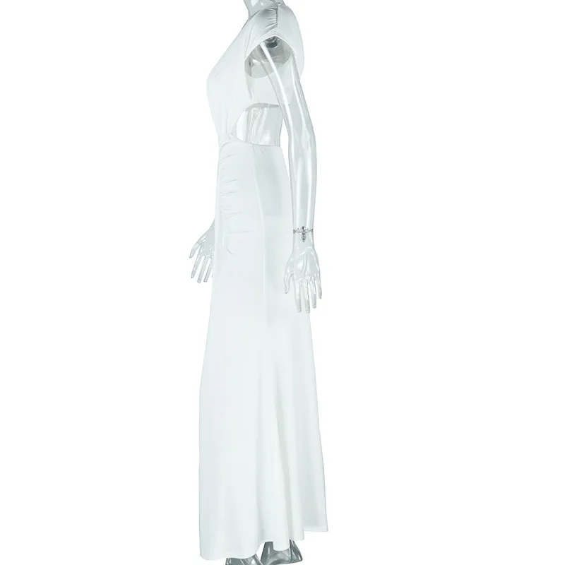 CM.YAYA Women Sleeveless Skew Collar Ruched Ribbon Long Maxi Dress 2025 Summer Sexy Street Slim Evening Night Club Party Dresses CM.YAYA Women Sleeveless Skew Collar Ruched Ribbon Long Maxi Dress 2025 Summer Sexy Street Slim Evening Night Club Party Dresses