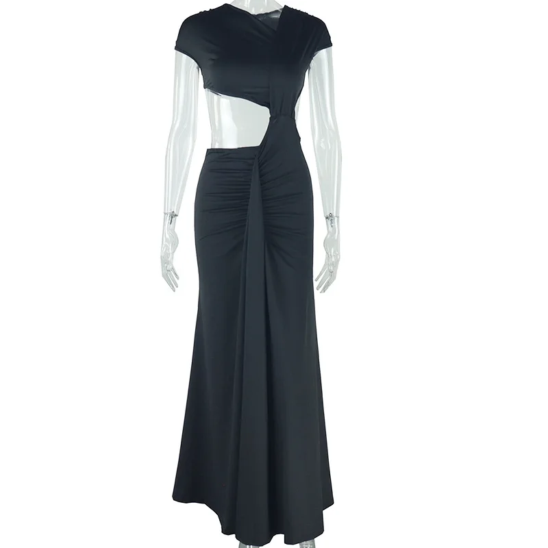 CM.YAYA Women Sleeveless Skew Collar Ruched Ribbon Long Maxi Dress 2025 Summer Sexy Street Slim Evening Night Club Party Dresses CM.YAYA Women Sleeveless Skew Collar Ruched Ribbon Long Maxi Dress 2025 Summer Sexy Street Slim Evening Night Club Party Dresses