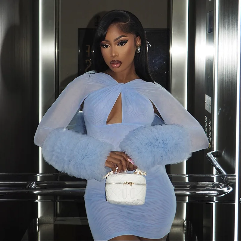 GLCMYAYA Women Long Sleeve Cutout Draped V-neck Mesh Bodycon Midi Mini Dress 2025 Summer Vacation Holiday Sexy Party Dresses GLCMYAYA Women Long Sleeve Cutout Draped V-neck Mesh Bodycon Midi Mini Dress 2025 Summer Vacation Holiday Sexy Party Dresses