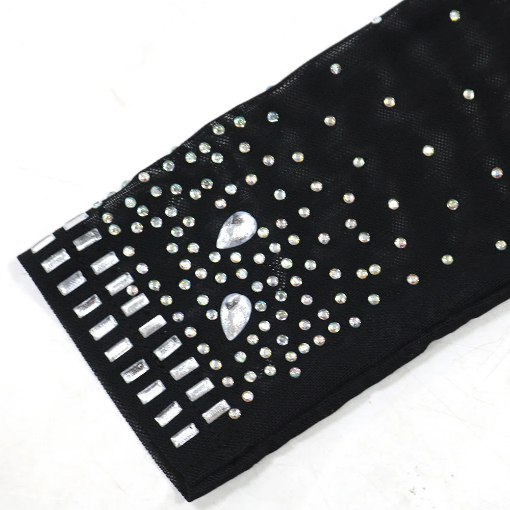 CM.YAYA Women Mesh See Through Long Sleeve Diamonds Hot Rhinestones Mermaid Long Dress Fall Evening Sexy Party Dresses Vestidos