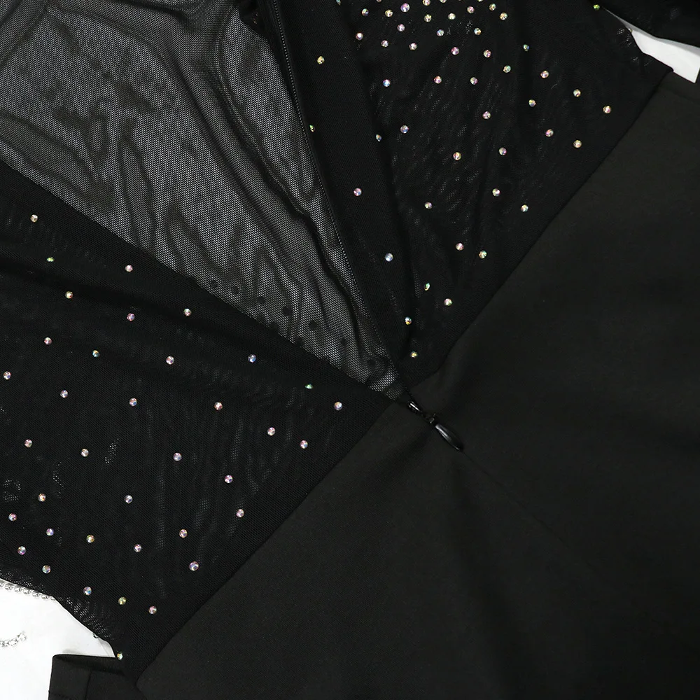 CM.YAYA Women Mesh See Through Long Sleeve Diamonds Hot Rhinestones Mermaid Long Dress Fall Evening Sexy Party Dresses Vestidos