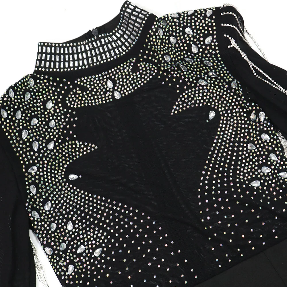 CM.YAYA Women Mesh See Through Long Sleeve Diamonds Hot Rhinestones Mermaid Long Dress Fall Evening Sexy Party Dresses Vestidos