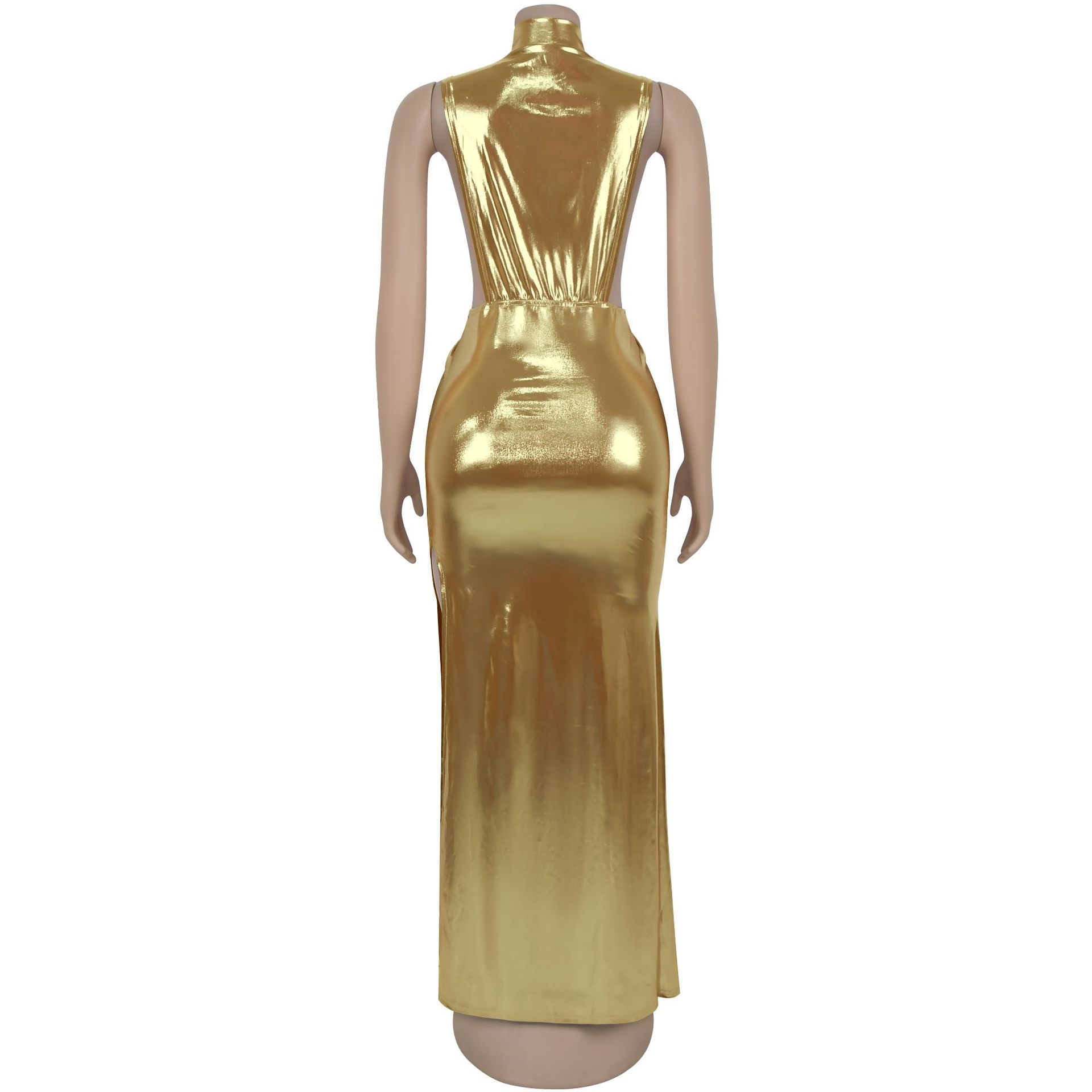 CM.YAYA Women Gilding Sleeveless Cutout Bodycon Midi Maxi Long Dress 2025 Summer Beach Vacation Party Birthday Sexy Dresses