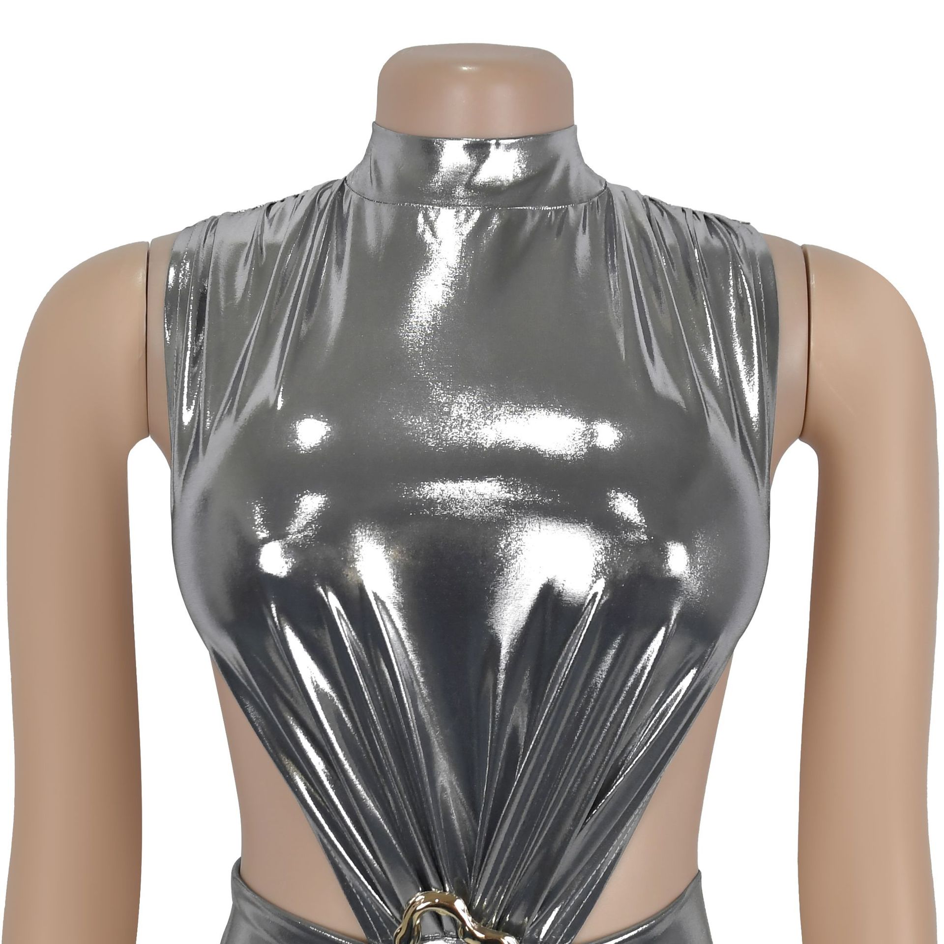 CM.YAYA Women Gilding Sleeveless Cutout Bodycon Midi Maxi Long Dress 2025 Summer Beach Vacation Party Birthday Sexy Dresses