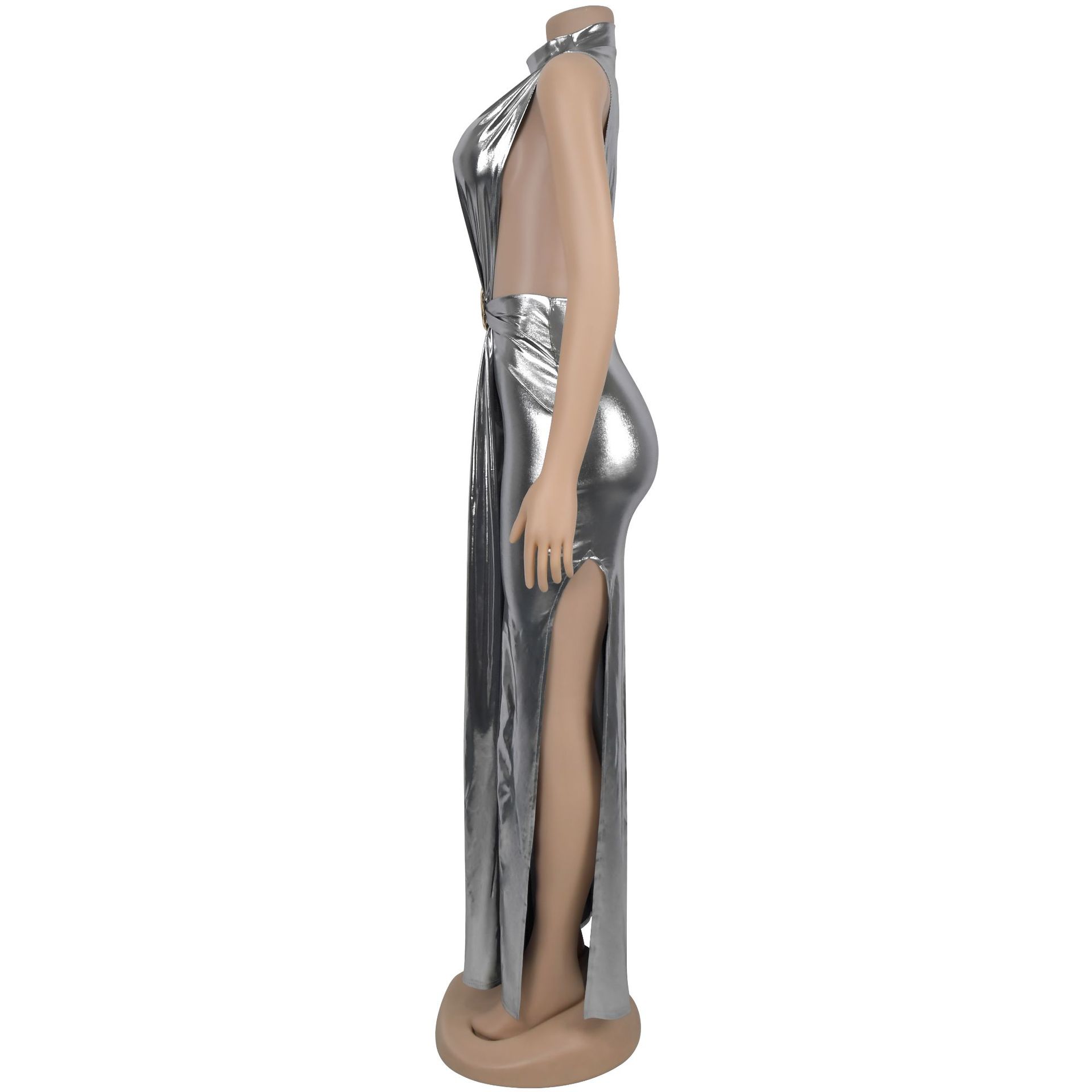 CM.YAYA Women Gilding Sleeveless Cutout Bodycon Midi Maxi Long Dress 2025 Summer Beach Vacation Party Birthday Sexy Dresses