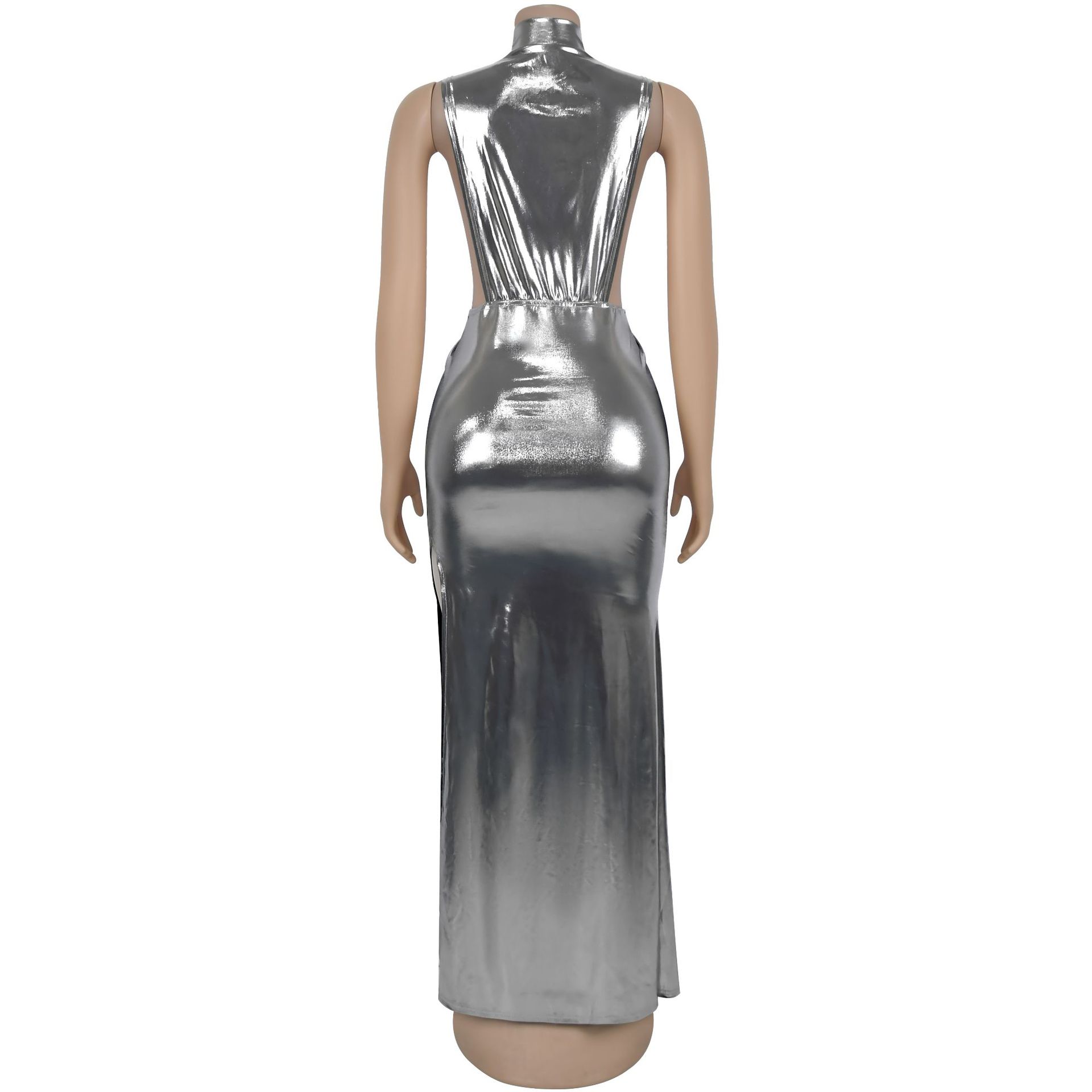 CM.YAYA Women Gilding Sleeveless Cutout Bodycon Midi Maxi Long Dress 2025 Summer Beach Vacation Party Birthday Sexy Dresses