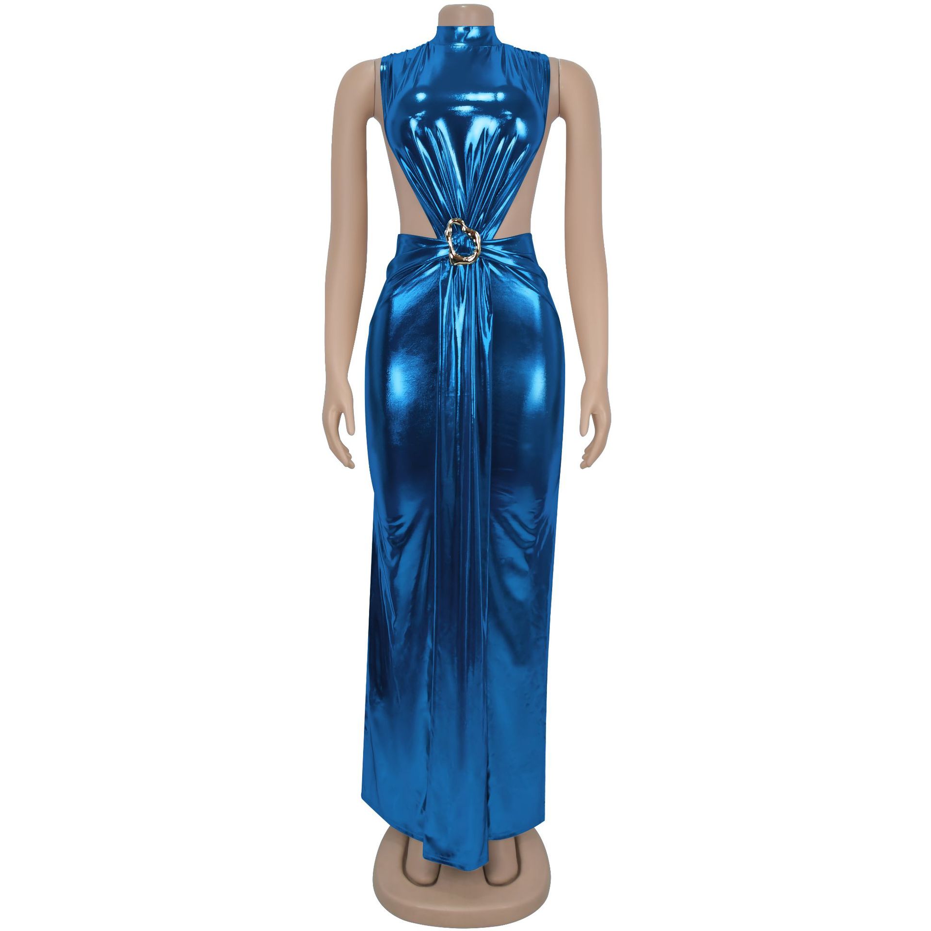 CM.YAYA Women Gilding Sleeveless Cutout Bodycon Midi Maxi Long Dress 2025 Summer Beach Vacation Party Birthday Sexy Dresses