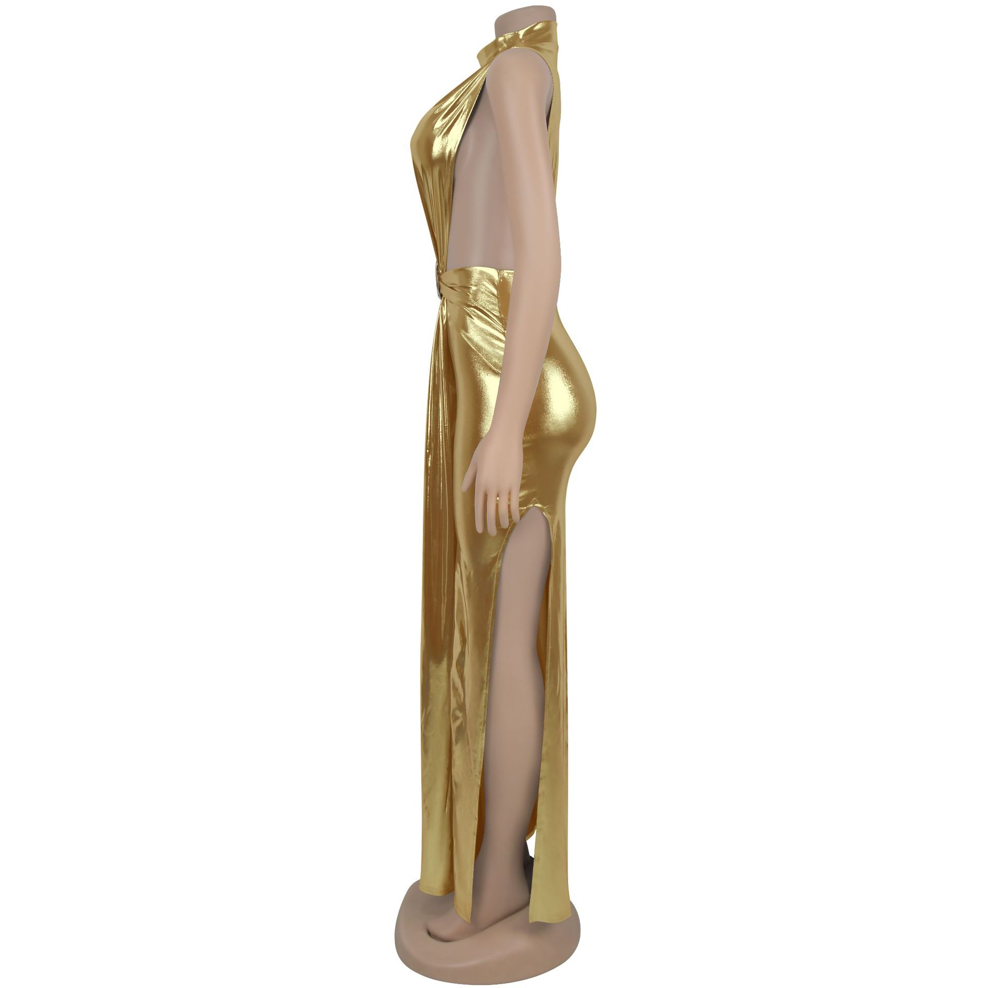 CM.YAYA Women Gilding Sleeveless Cutout Bodycon Midi Maxi Long Dress 2025 Summer Beach Vacation Party Birthday Sexy Dresses