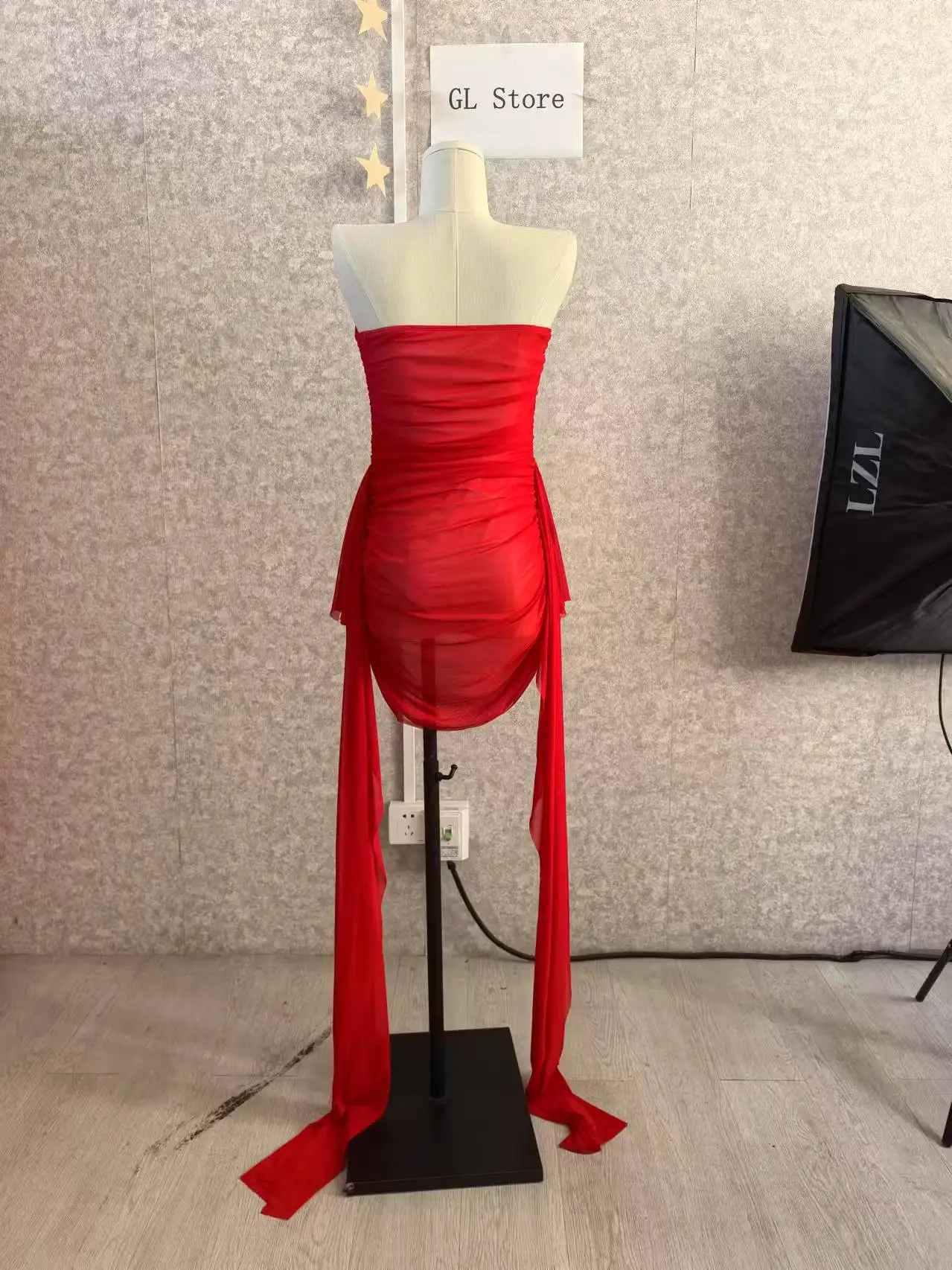 CM.YAYA Women Ribbon Strapless Mesh Mini Dress 2024 Fall Sleeveless Evening Sexy Club Party Evening High Street Dresses