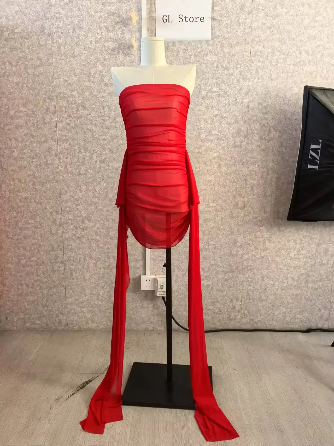 CM.YAYA Women Ribbon Strapless Mesh Mini Dress 2024 Fall Sleeveless Evening Sexy Club Party Evening High Street Dresses