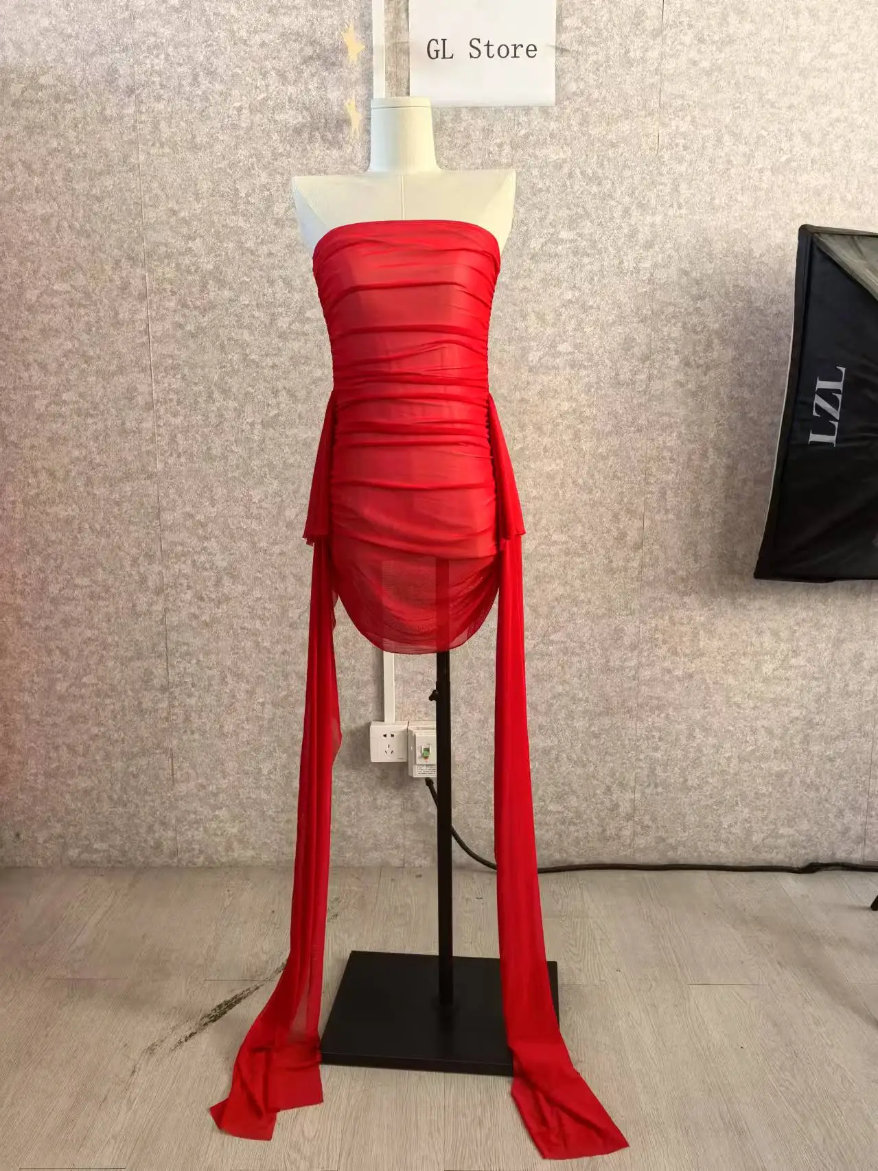 CM.YAYA Women Ribbon Strapless Mesh Mini Dress 2024 Fall Sleeveless Evening Sexy Club Party Evening High Street Dresses