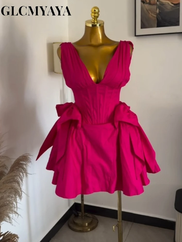 CM.YAYA Women Sleeveless Bow Splicing Deep V-neck Corset A-line Mini Dress 2026 Street Parties Education Beach Dresses Vestidos CM.YAYA Women Sleeveless Bow Splicing Deep V-neck Corset A-line Mini Dress 2026 Street Parties Education Beach Dresses Vestidos