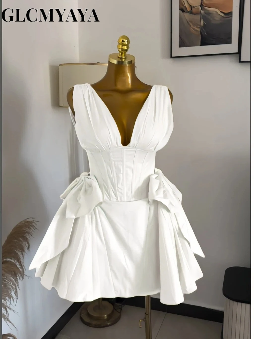 CM.YAYA Women Sleeveless Bow Splicing Deep V-neck Corset A-line Mini Dress 2026 Street Parties Education Beach Dresses Vestidos CM.YAYA Women Sleeveless Bow Splicing Deep V-neck Corset A-line Mini Dress 2026 Street Parties Education Beach Dresses Vestidos