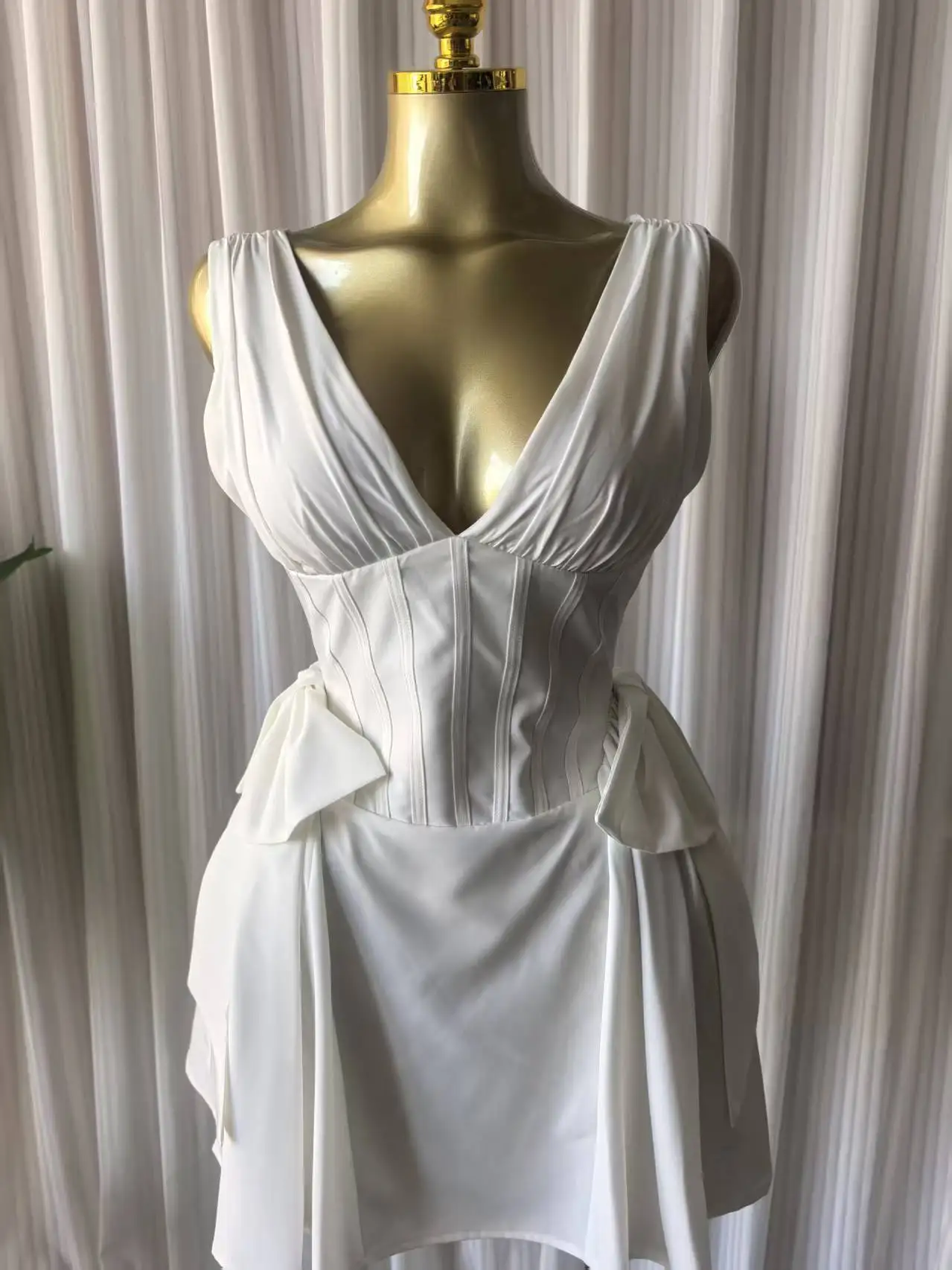 CM.YAYA Women Sleeveless Bow Splicing Deep V-neck Corset A-line Mini Dress 2026 Street Parties Education Beach Dresses Vestidos CM.YAYA Women Sleeveless Bow Splicing Deep V-neck Corset A-line Mini Dress 2026 Street Parties Education Beach Dresses Vestidos