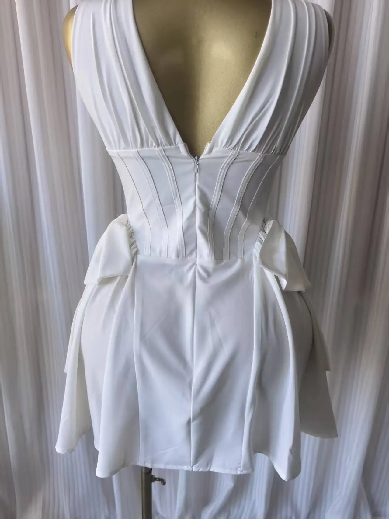 CM.YAYA Women Sleeveless Bow Splicing Deep V-neck Corset A-line Mini Dress 2026 Street Parties Education Beach Dresses Vestidos CM.YAYA Women Sleeveless Bow Splicing Deep V-neck Corset A-line Mini Dress 2026 Street Parties Education Beach Dresses Vestidos