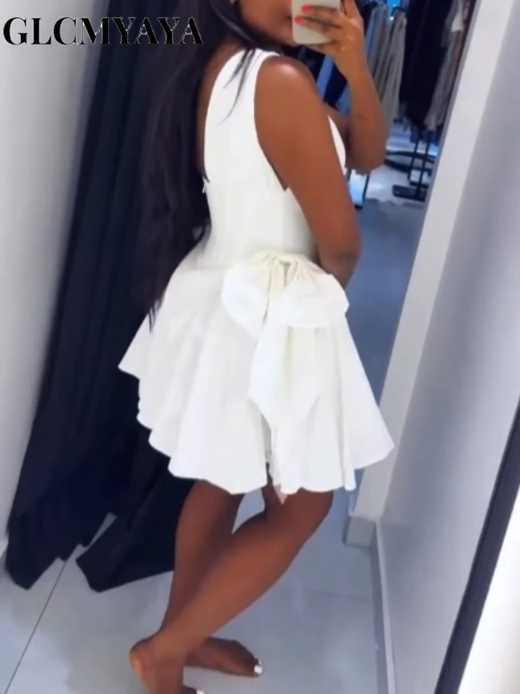 CM.YAYA Women Sleeveless Bow Splicing Deep V-neck Corset A-line Mini Dress 2026 Street Parties Education Beach Dresses Vestidos CM.YAYA Women Sleeveless Bow Splicing Deep V-neck Corset A-line Mini Dress 2026 Street Parties Education Beach Dresses Vestidos
