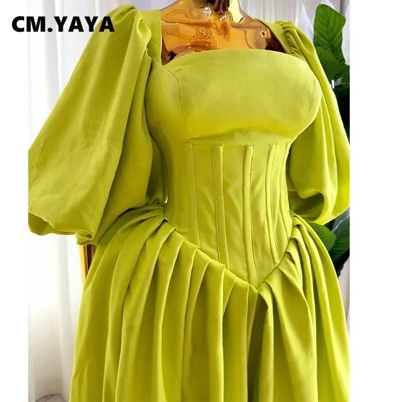 CM.YAYA Women Long Lantern Sleeve Square Collar Big Swing Long Maxi Dress 2024 Fall Birthday Sexy Party Evening Dresses Vestidos