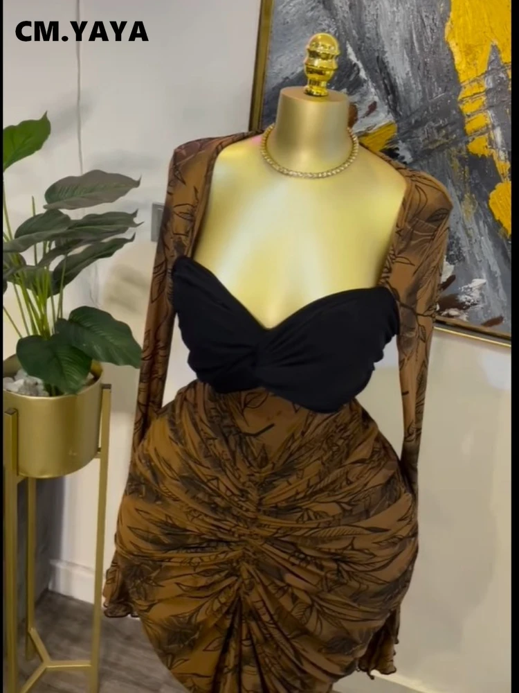 CM.YAYA Women Leaf Printed Stacked Ruched Draped V-neck Maxi Long Bodycon Dress 2025 Holiday Birthday Club Party Evening Dresses CM.YAYA Women Leaf Printed Stacked Ruched Draped V-neck Maxi Long Bodycon Dress 2025 Holiday Birthday Club Party Evening Dresses