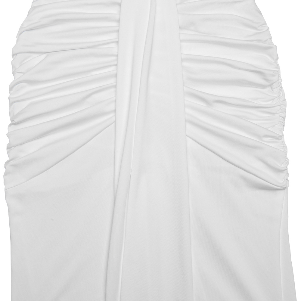 CM.YAYA Women Halter V-neck Stacked Ruched Backless Bodycon Midi Maxi Long Dress 2025 Vacation Birthday Sexy Party Club Dresses