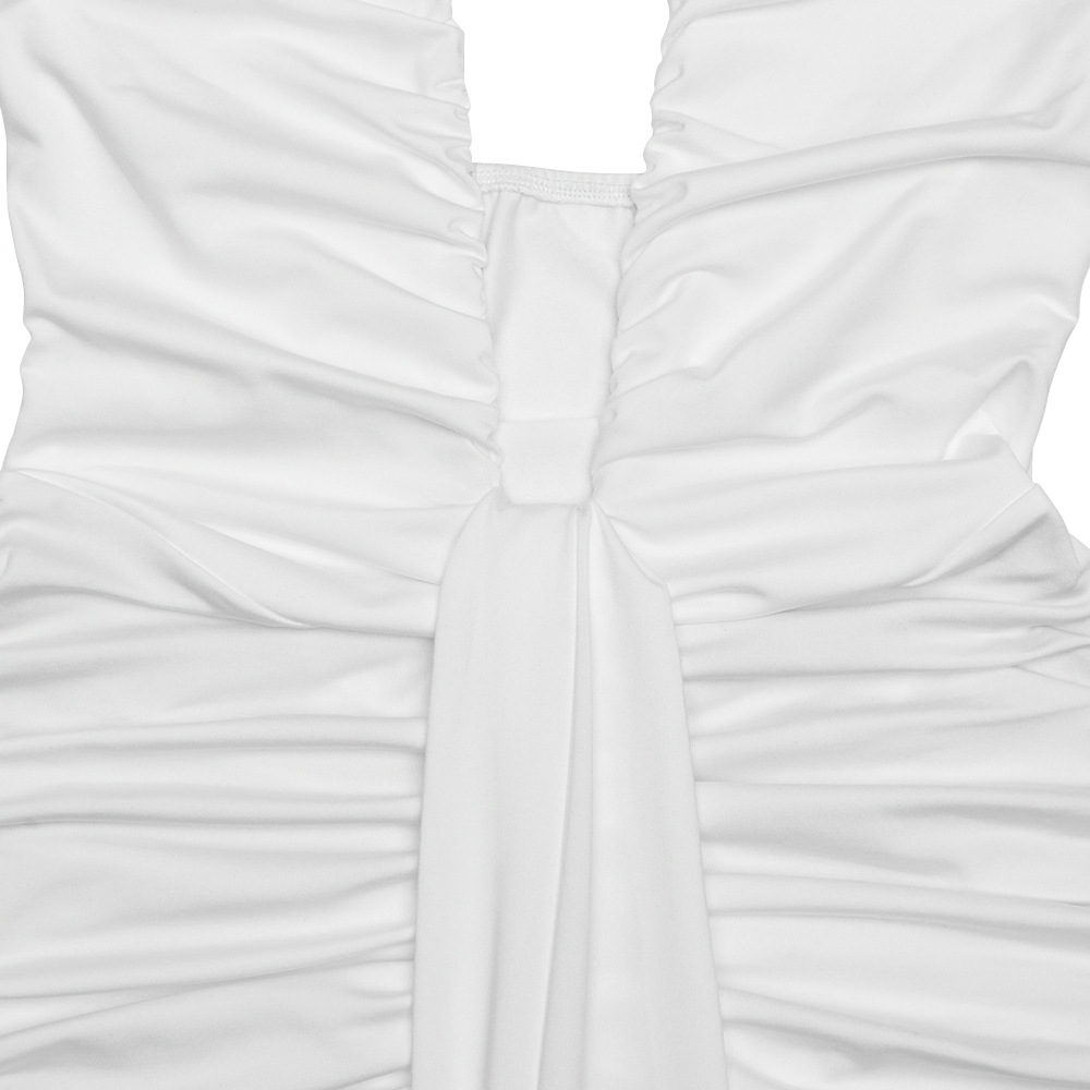 CM.YAYA Women Halter V-neck Stacked Ruched Backless Bodycon Midi Maxi Long Dress 2025 Vacation Birthday Sexy Party Club Dresses