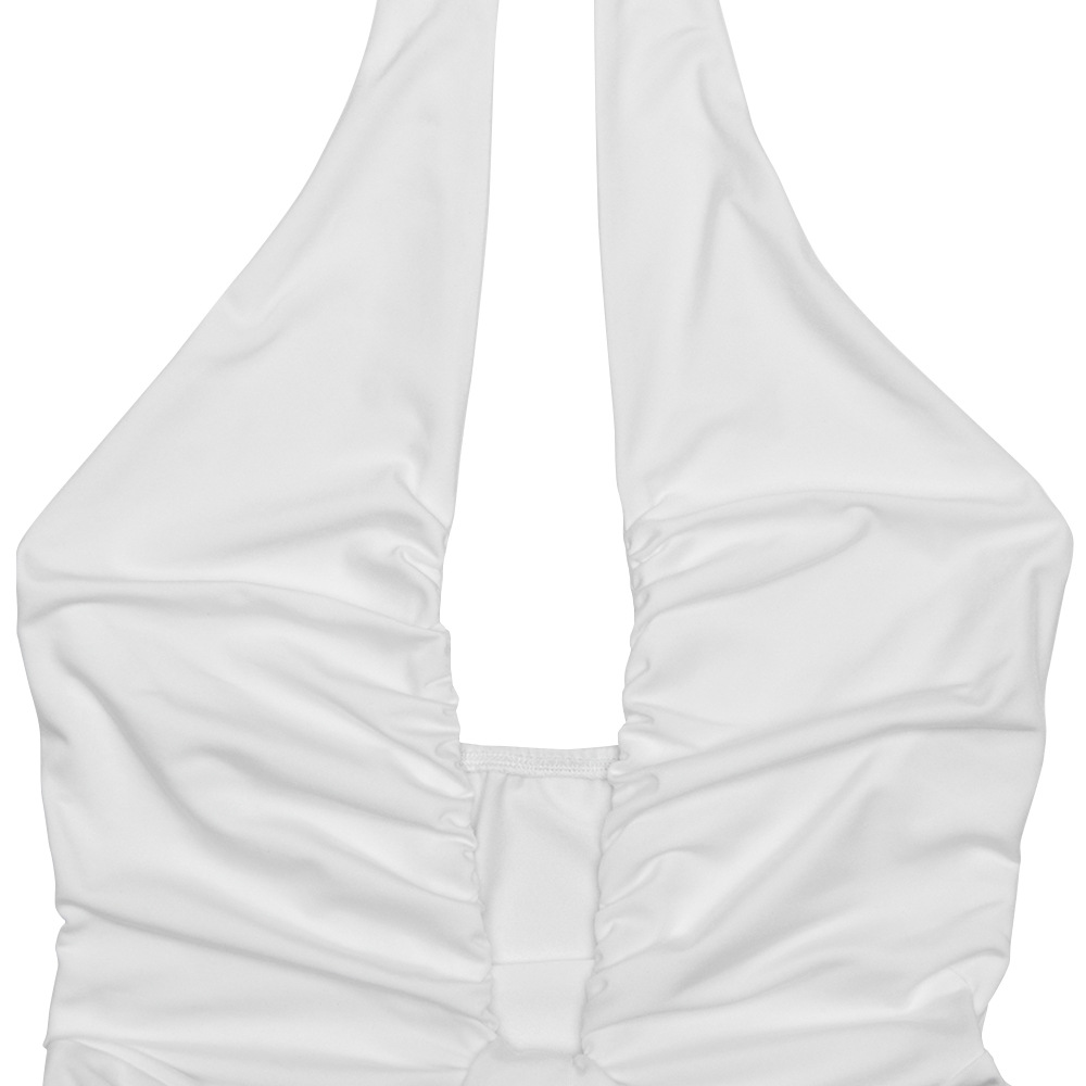 CM.YAYA Women Halter V-neck Stacked Ruched Backless Bodycon Midi Maxi Long Dress 2025 Vacation Birthday Sexy Party Club Dresses