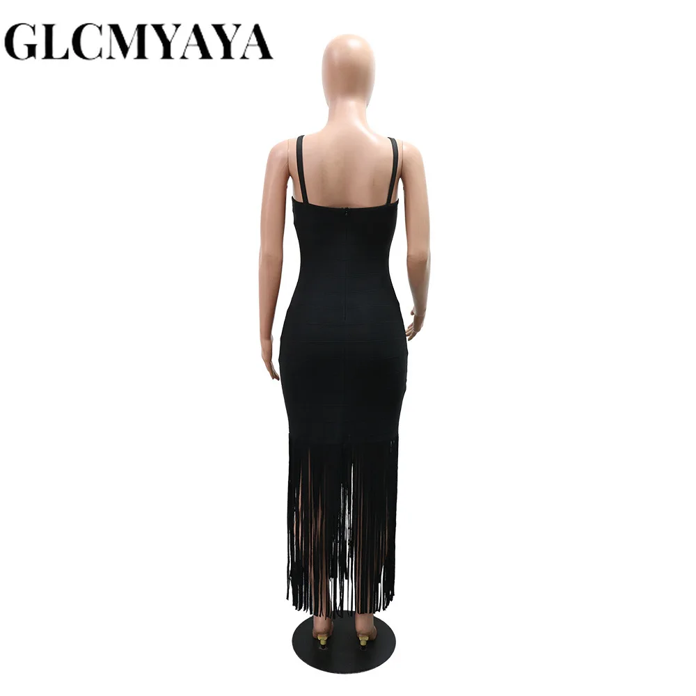 CM.YAYA Women Strap Sleeveless Pearl Sexy Sweet tassel Long Dress Elegant Vacation Birthday Party Maxi Dresses Trendy Vestidos