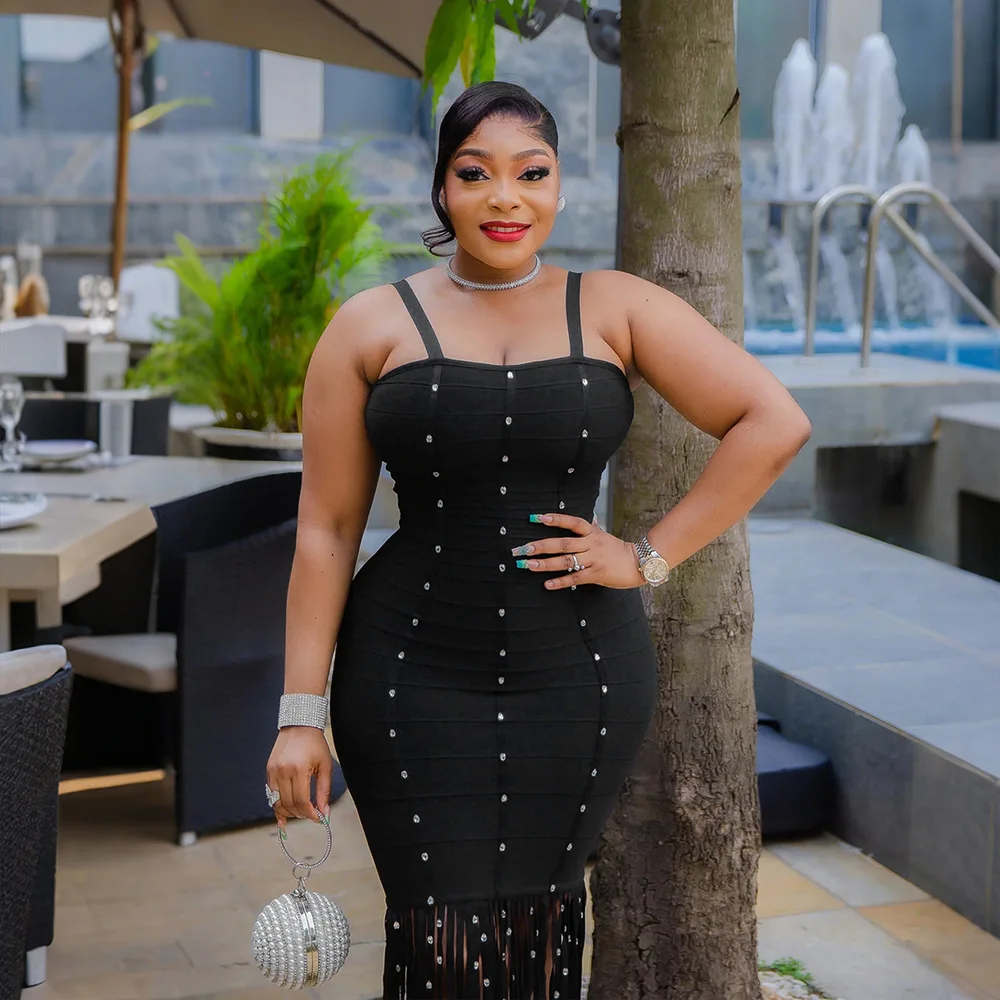 CM.YAYA Women Strap Sleeveless Pearl Sexy Sweet tassel Long Dress Elegant Vacation Birthday Party Maxi Dresses Trendy Vestidos