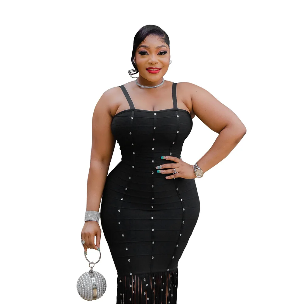 CM.YAYA Women Strap Sleeveless Pearl Sexy Sweet tassel Long Dress Elegant Vacation Birthday Party Maxi Dresses Trendy Vestidos