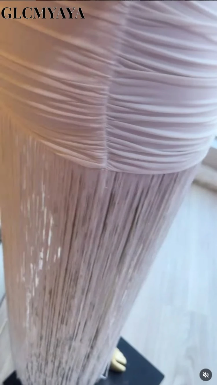 Elegant Women's Halter Neck Cross-Strap Fringe Maxi Dress Bodycon Party Gown for Evening Cocktail Night Tassel Chic Long Dresses