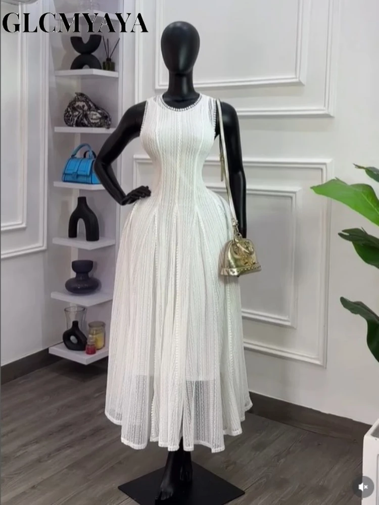 CM.YAYA Women's Sleeveless A-line Midi Maxi Tank Dress 2026 Streetwear INS Education Party Cocktail Night Out Long Dresses