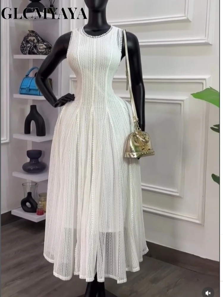 CM.YAYA Women's Sleeveless A-line Midi Maxi Tank Dress 2026 Streetwear INS Education Party Cocktail Night Out Long Dresses