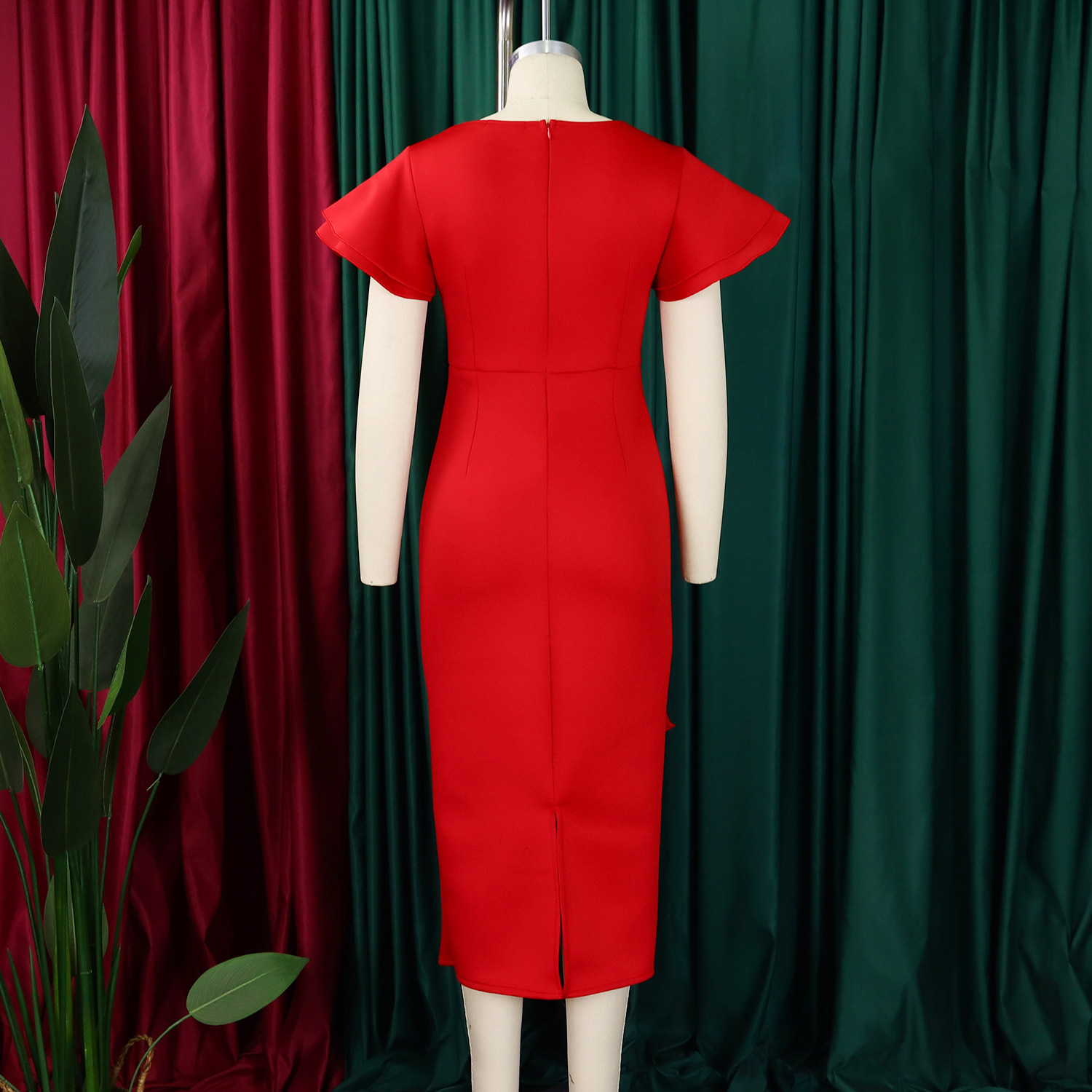 CM.YAYA Women Short Ruffles Sleeve O-neck Ribbon Bodycon Midi Dress 2025 Street Africa OL Evening Sexy Party Dresses Vestido