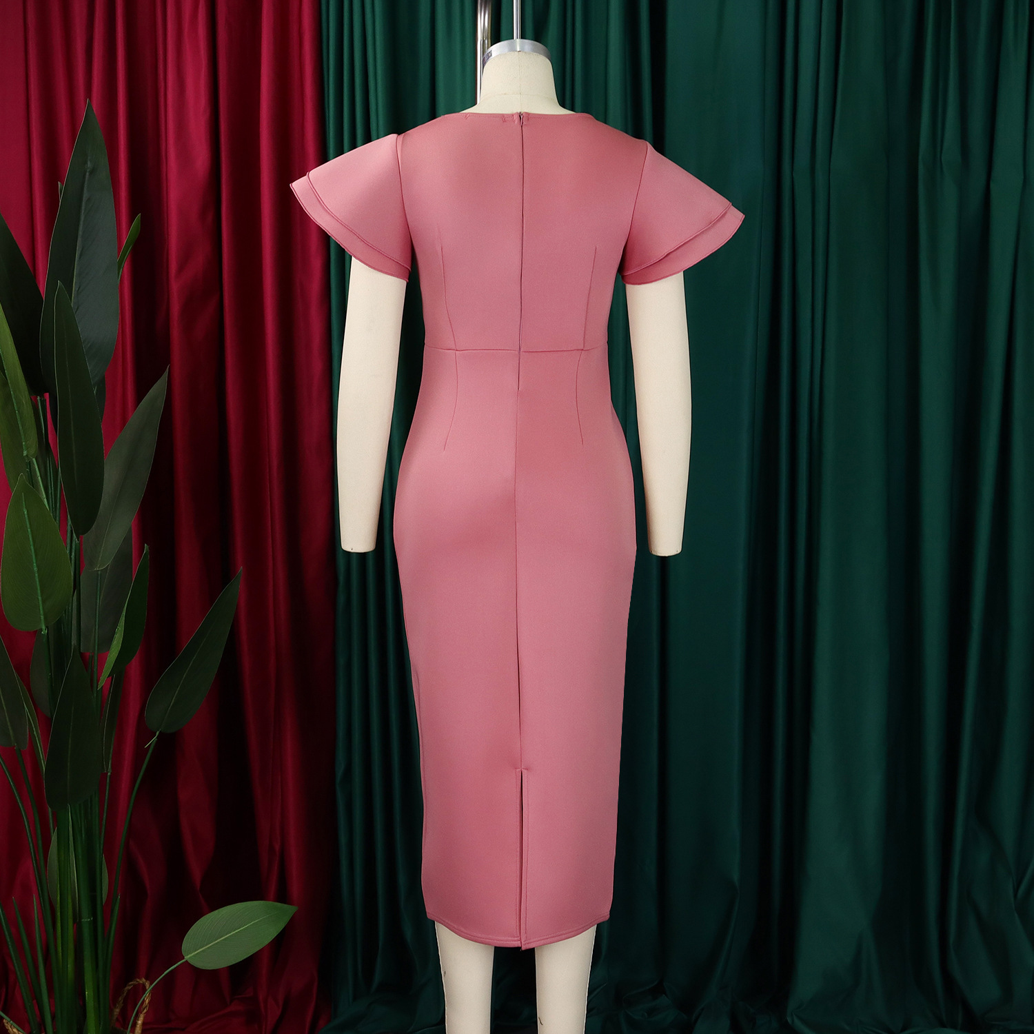 CM.YAYA Women Short Ruffles Sleeve O-neck Ribbon Bodycon Midi Dress 2025 Street Africa OL Evening Sexy Party Dresses Vestido