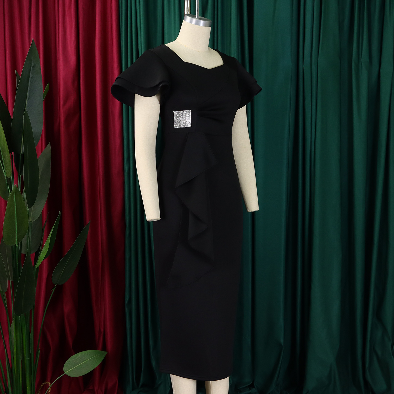 CM.YAYA Women Short Ruffles Sleeve O-neck Ribbon Bodycon Midi Dress 2025 Street Africa OL Evening Sexy Party Dresses Vestido