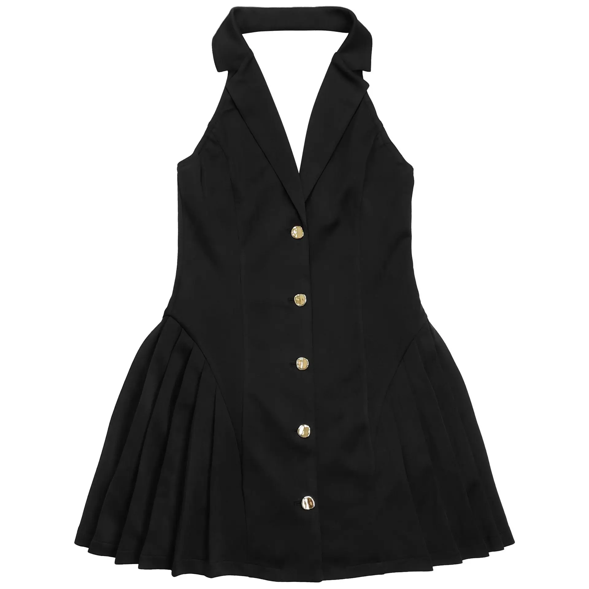 GLCMYAYA Women Flare Sleeveless V-neck Backless Pleated Mini Dress 2026 Fall Sexy Elegant Vacation Party Birthday Dresses