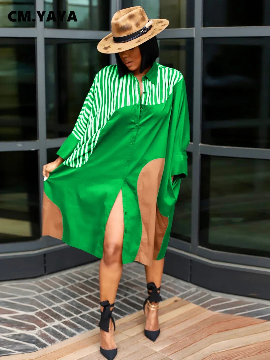 CM.YAYA Elegant Patchwork Women Long Sleeve Single Breasted Loose Shirt Dress Street Fashion Slim Striped Smock INS Dresses CM.YAYA Elegant Patchwork Women Long Sleeve Single Breasted Loose Shirt Dress Street Fashion Slim Striped Smock INS Dresses