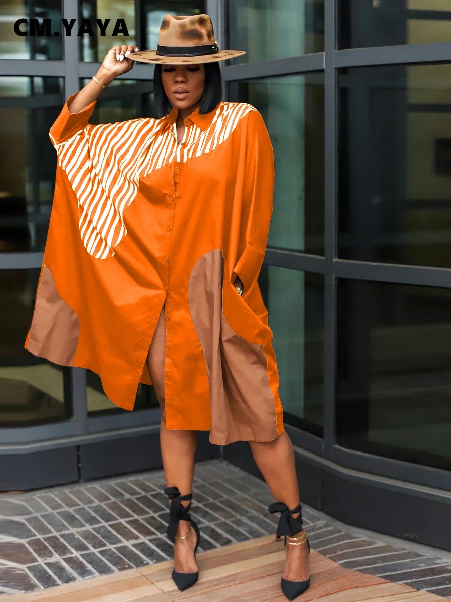 CM.YAYA Elegant Patchwork Women Long Sleeve Single Breasted Loose Shirt Dress Street Fashion Slim Striped Smock INS Dresses CM.YAYA Elegant Patchwork Women Long Sleeve Single Breasted Loose Shirt Dress Street Fashion Slim Striped Smock INS Dresses