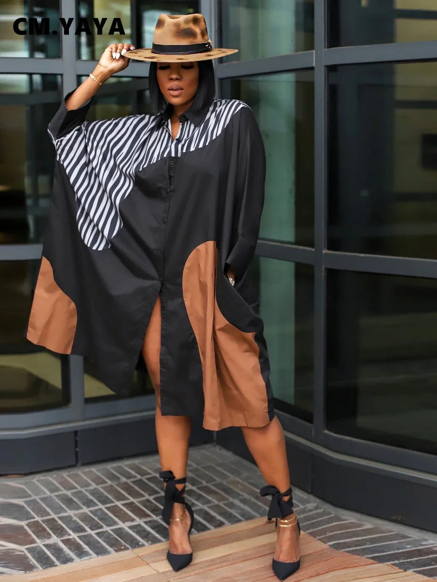 CM.YAYA Elegant Patchwork Women Long Sleeve Single Breasted Loose Shirt Dress Street Fashion Slim Striped Smock INS Dresses CM.YAYA Elegant Patchwork Women Long Sleeve Single Breasted Loose Shirt Dress Street Fashion Slim Striped Smock INS Dresses
