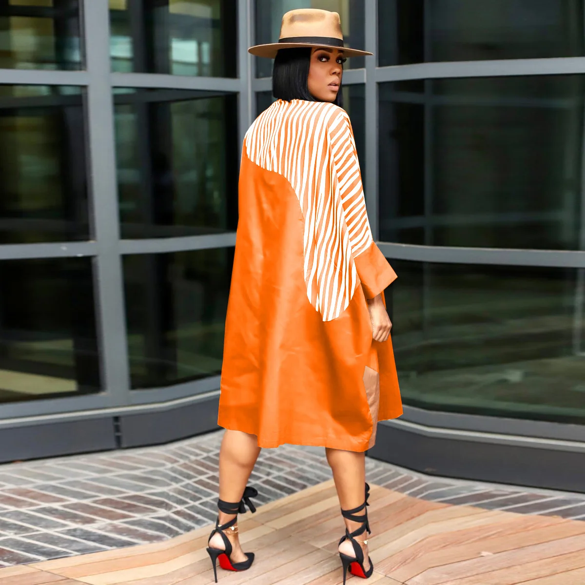 CM.YAYA Elegant Patchwork Women Long Sleeve Single Breasted Loose Shirt Dress Street Fashion Slim Striped Smock INS Dresses