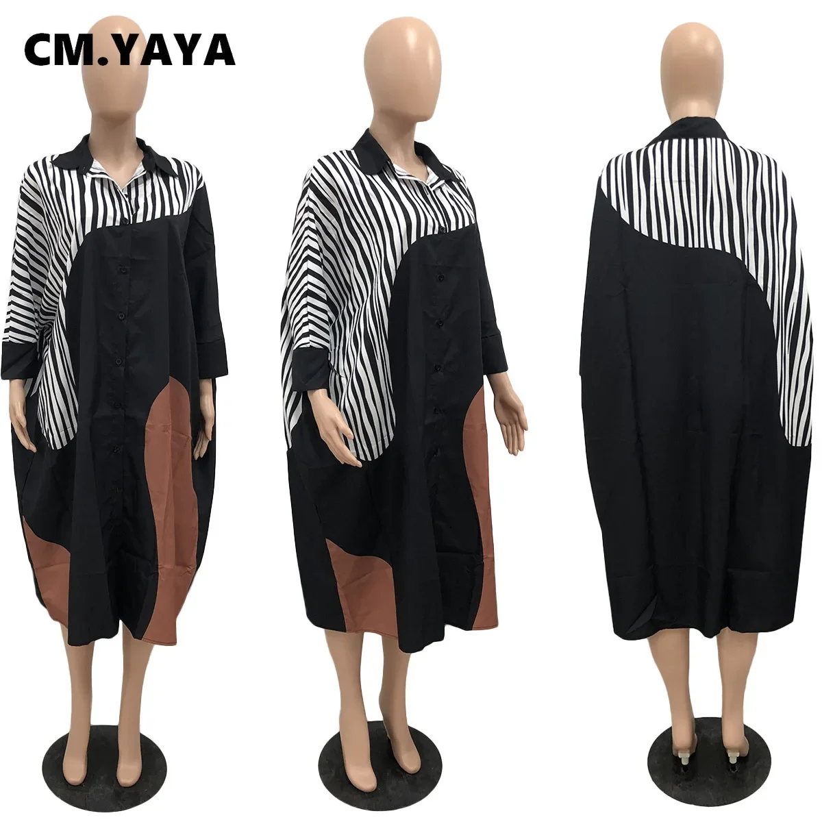 CM.YAYA Elegant Patchwork Women Long Sleeve Single Breasted Loose Shirt Dress Street Fashion Slim Striped Smock INS Dresses CM.YAYA Elegant Patchwork Women Long Sleeve Single Breasted Loose Shirt Dress Street Fashion Slim Striped Smock INS Dresses